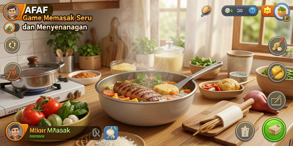 Tampilan antarmuka AFAF dengan fitur Memasak yang menarik.